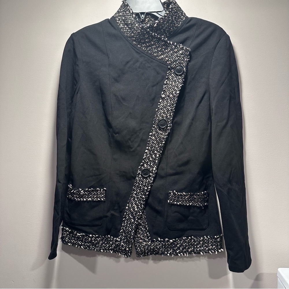 Lafayette 148 Eloise Jacket Formal Blazer Black Buttons Front Pockets Woven NWT - Picture 3 of 16